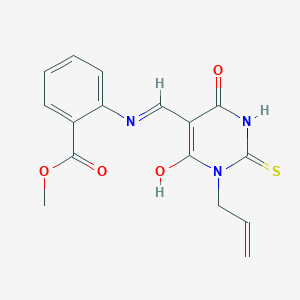 molecular formula C16H15N3O4S B3832537 methyl 2-{[(1-allyl-4,6-dioxo-2-thioxotetrahydro-5(2H)-pyrimidinylidene)methyl]amino}benzoate 