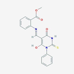 molecular formula C19H15N3O4S B3832543 methyl 2-{[(4,6-dioxo-1-phenyl-2-thioxotetrahydro-5(2H)-pyrimidinylidene)methyl]amino}benzoate 