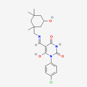 molecular formula C21H26ClN3O4 B3832566 1-(4-Chlorophenyl)-6-hydroxy-5-[(5-hydroxy-1,3,3-trimethylcyclohexyl)methyliminomethyl]pyrimidine-2,4-dione 