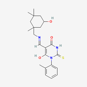 molecular formula C22H29N3O3S B3832576 5-({[(5-hydroxy-1,3,3-trimethylcyclohexyl)methyl]amino}methylene)-1-(2-methylphenyl)-2-thioxodihydro-4,6(1H,5H)-pyrimidinedione 