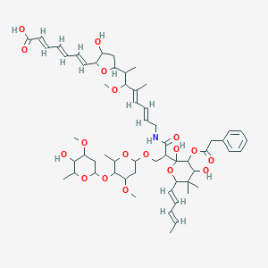 molecular formula C58H83NO18 B038326 (2E,4E,6E)-7-[5-[(4E,6E)-8-[[2-[2,4-二羟基-5,5-二甲基-6-[(1E,3E)-戊-1,3-二烯基]-3-(2-苯乙酰氧基氧杂环-2-基)氧代氧杂环-2-基]-3-[5-(5-羟基-4-甲氧基-6-甲基氧杂环-2-基)氧基-4-甲氧基-6-甲基氧杂环-2-基]氧基丙酰]氨基]-3-甲氧基-4-甲基辛-4,6-二烯-2-基]-3-羟基氧杂环-2-基]庚-2,4,6-三烯酸 CAS No. 118498-93-4