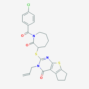2-({1-[(4-chlorophenyl)carbonyl]-2-oxoazepan-3-yl}sulfanyl)-3-(prop-2-en-1-yl)-3,5,6,7-tetrahydro-4H-cyclopenta[4,5]thieno[2,3-d]pyrimidin-4-one