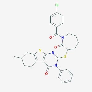 2-{[1-(4-chlorobenzoyl)-2-oxo-3-azepanyl]sulfanyl}-7-methyl-3-phenyl-5,6,7,8-tetrahydro[1]benzothieno[2,3-d]pyrimidin-4(3H)-one