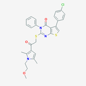 molecular formula C29H26ClN3O3S2 B383278 5-(4-chlorophenyl)-2-({2-[1-(2-methoxyethyl)-2,5-dimethyl-1H-pyrrol-3-yl]-2-oxoethyl}thio)-3-phenylthieno[2,3-d]pyrimidin-4(3H)-one 