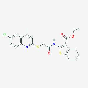 molecular formula C23H23ClN2O3S2 B383281 Ethyl 2-({[(6-chloro-4-methylquinolin-2-yl)sulfanyl]acetyl}amino)-4,5,6,7-tetrahydro-1-benzothiophene-3-carboxylate 