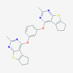 molecular formula C26H22N4O2S2 B383286 10-Methyl-12-[3-({10-methyl-7-thia-9,11-diazatricyclo[6.4.0.0^{2,6}]dodeca-1(8),2(6),9,11-tetraen-12-yl}oxy)phenoxy]-7-thia-9,11-diazatricyclo[6.4.0.0^{2,6}]dodeca-1(12),2(6),8,10-tetraene CAS No. 379251-72-6