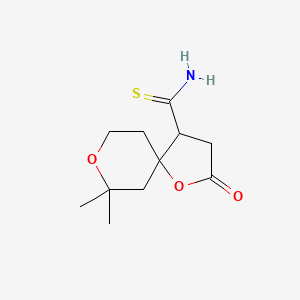 molecular formula C11H17NO3S B3832909 7,7-dimethyl-2-oxo-1,8-dioxaspiro[4.5]decane-4-carbothioamide 