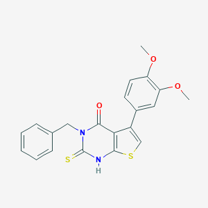 molecular formula C21H18N2O3S2 B383312 3-benzyl-5-(3,4-dimethoxyphenyl)-2-thioxo-2,3-dihydrothieno[2,3-d]pyrimidin-4(1H)-one CAS No. 379238-58-1