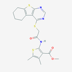 molecular formula C20H21N3O3S3 B383313 Methyl 4,5-dimethyl-2-{[(5,6,7,8-tetrahydro[1]benzothieno[2,3-d]pyrimidin-4-ylsulfanyl)acetyl]amino}-3-thiophenecarboxylate 