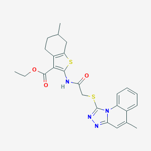 Ethyl 6-methyl-2-[[2-[(5-methyl-[1,2,4]triazolo[4,3-a]quinolin-1-yl)sulfanyl]acetyl]amino]-4,5,6,7-tetrahydro-1-benzothiophene-3-carboxylate