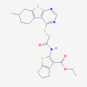 ethyl 2-({[(7-methyl-5,6,7,8-tetrahydro[1]benzothieno[2,3-d]pyrimidin-4-yl)sulfanyl]acetyl}amino)-5,6-dihydro-4H-cyclopenta[b]thiophene-3-carboxylate