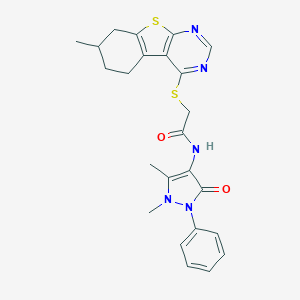 molecular formula C24H25N5O2S2 B383329 N-(1,5-dimethyl-3-oxo-2-phenylpyrazol-4-yl)-2-[(7-methyl-5,6,7,8-tetrahydro-[1]benzothiolo[2,3-d]pyrimidin-4-yl)sulfanyl]acetamide CAS No. 503432-15-3