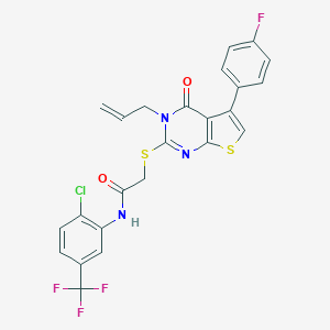 molecular formula C24H16ClF4N3O2S2 B383356 N-[2-chloro-5-(trifluoromethyl)phenyl]-2-[5-(4-fluorophenyl)-4-oxo-3-prop-2-enylthieno[2,3-d]pyrimidin-2-yl]sulfanylacetamide CAS No. 496026-23-4