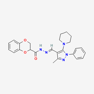 molecular formula C25H27N5O3 B3833613 N'-{[3-methyl-1-phenyl-5-(1-piperidinyl)-1H-pyrazol-4-yl]methylene}-2,3-dihydro-1,4-benzodioxine-2-carbohydrazide 