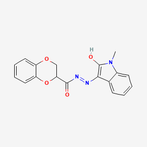 molecular formula C18H15N3O4 B3833627 N'-(1-methyl-2-oxo-1,2-dihydro-3H-indol-3-ylidene)-2,3-dihydro-1,4-benzodioxine-2-carbohydrazide 