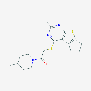 1-(4-Methylpiperidin-1-yl)-2-[(10-methyl-7-thia-9,11-diazatricyclo[6.4.0.02,6]dodeca-1(8),2(6),9,11-tetraen-12-yl)sulfanyl]ethanone