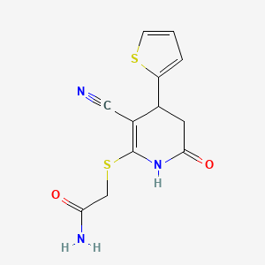 molecular formula C12H11N3O2S2 B3833708 2-{[3-Cyano-6-oxo-4-(thiophen-2-yl)-1,4,5,6-tetrahydropyridin-2-yl]sulfanyl}acetamide 