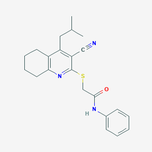 molecular formula C22H25N3OS B3833721 2-[(3-cyano-4-isobutyl-5,6,7,8-tetrahydro-2-quinolinyl)thio]-N-phenylacetamide 