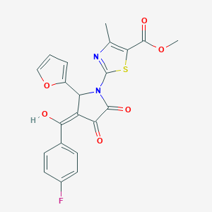 methyl 2-[(3E)-3-[(4-fluorophenyl)-hydroxymethylidene]-2-(furan-2-yl)-4,5-dioxopyrrolidin-1-yl]-4-methyl-1,3-thiazole-5-carboxylate