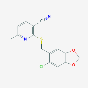 2-{[(6-Chloro-1,3-benzodioxol-5-yl)methyl]sulfanyl}-6-methylnicotinonitrile