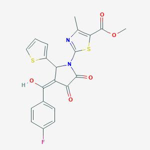 methyl 2-[(4E)-4-[(4-fluorophenyl)-hydroxymethylidene]-2,3-dioxo-5-thiophen-2-ylpyrrolidin-1-yl]-4-methyl-1,3-thiazole-5-carboxylate