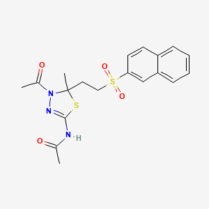molecular formula C19H21N3O4S2 B3834022 N-{4-acetyl-5-methyl-5-[2-(2-naphthylsulfonyl)ethyl]-4,5-dihydro-1,3,4-thiadiazol-2-yl}acetamide 