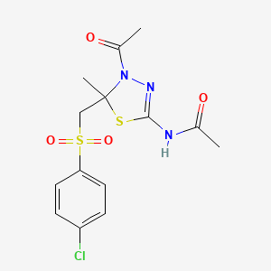 molecular formula C14H16ClN3O4S2 B3834061 N-(4-acetyl-5-{[(4-chlorophenyl)sulfonyl]methyl}-5-methyl-4,5-dihydro-1,3,4-thiadiazol-2-yl)acetamide 