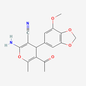molecular formula C17H16N2O5 B3834176 5-acetyl-2-amino-4-(7-methoxy-1,3-benzodioxol-5-yl)-6-methyl-4H-pyran-3-carbonitrile 
