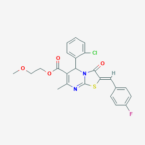 molecular formula C24H20ClFN2O4S B383430 2-methoxyethyl 5-(2-chlorophenyl)-2-(4-fluorobenzylidene)-7-methyl-3-oxo-2,3-dihydro-5H-[1,3]thiazolo[3,2-a]pyrimidine-6-carboxylate 