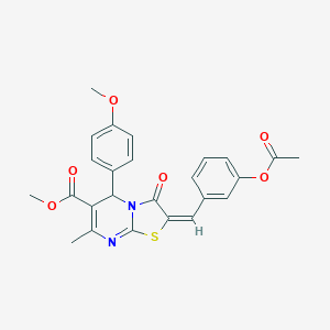 molecular formula C25H22N2O6S B383431 methyl (2E)-2-[3-(acetyloxy)benzylidene]-5-(4-methoxyphenyl)-7-methyl-3-oxo-2,3-dihydro-5H-[1,3]thiazolo[3,2-a]pyrimidine-6-carboxylate 