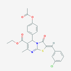 molecular formula C25H21ClN2O5S B383433 ethyl 5-[4-(acetyloxy)phenyl]-2-(3-chlorobenzylidene)-7-methyl-3-oxo-2,3-dihydro-5H-[1,3]thiazolo[3,2-a]pyrimidine-6-carboxylate 