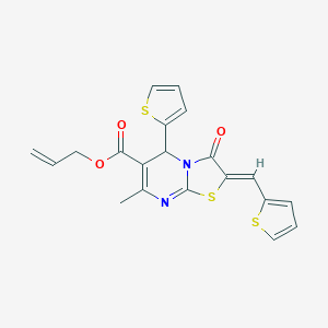molecular formula C20H16N2O3S3 B383434 allyl 7-methyl-3-oxo-5-(2-thienyl)-2-(2-thienylmethylene)-2,3-dihydro-5H-[1,3]thiazolo[3,2-a]pyrimidine-6-carboxylate 