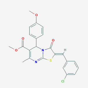 molecular formula C23H19ClN2O4S B383437 methyl 2-(3-chlorobenzylidene)-5-(4-methoxyphenyl)-7-methyl-3-oxo-2,3-dihydro-5H-[1,3]thiazolo[3,2-a]pyrimidine-6-carboxylate 