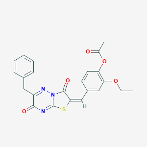 molecular formula C23H19N3O5S B383438 [4-[(E)-(6-benzyl-3,7-dioxo-[1,3]thiazolo[3,2-b][1,2,4]triazin-2-ylidene)methyl]-2-ethoxyphenyl] acetate CAS No. 487019-56-7