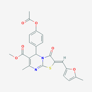 molecular formula C23H20N2O6S B383439 methyl (2Z)-5-(4-acetyloxyphenyl)-7-methyl-2-[(5-methylfuran-2-yl)methylidene]-3-oxo-5H-[1,3]thiazolo[3,2-a]pyrimidine-6-carboxylate CAS No. 378768-09-3