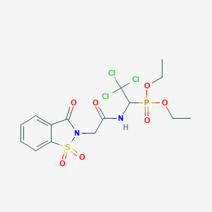 molecular formula C15H18Cl3N2O7PS B383441 diethyl (2,2,2-trichloro-1-{[(1,1-dioxido-3-oxo-1,2-benzothiazol-2(3H)-yl)acetyl]amino}ethyl)phosphonate 