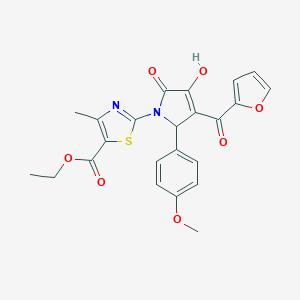 molecular formula C23H20N2O7S B383442 ethyl 2-[3-(furan-2-carbonyl)-4-hydroxy-2-(4-methoxyphenyl)-5-oxo-2H-pyrrol-1-yl]-4-methyl-1,3-thiazole-5-carboxylate CAS No. 381710-39-0