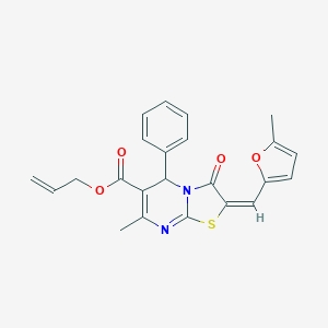 molecular formula C23H20N2O4S B383444 allyl 7-methyl-2-[(5-methyl-2-furyl)methylene]-3-oxo-5-phenyl-2,3-dihydro-5H-[1,3]thiazolo[3,2-a]pyrimidine-6-carboxylate 