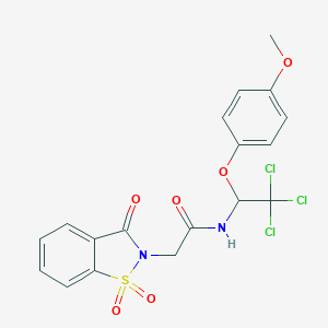 N-[2,2,2-trichloro-1-(4-methoxyphenoxy)ethyl]-2-(1,1,3-trioxo-1,2-benzothiazol-2-yl)acetamide
