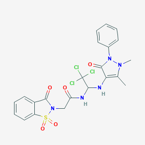 molecular formula C22H20Cl3N5O5S B383448 2-(1,1-dioxido-3-oxo-1,2-benzisothiazol-2(3H)-yl)-N-{2,2,2-trichloro-1-[(1,5-dimethyl-3-oxo-2-phenyl-2,3-dihydro-1H-pyrazol-4-yl)amino]ethyl}acetamide 
