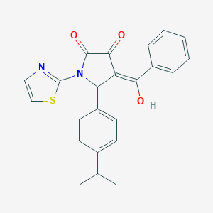 molecular formula C23H20N2O3S B383452 (4E)-4-[hydroxy(phenyl)methylidene]-5-(4-propan-2-ylphenyl)-1-(1,3-thiazol-2-yl)pyrrolidine-2,3-dione CAS No. 384359-88-0
