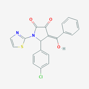 molecular formula C20H13ClN2O3S B383454 (4E)-5-(4-chlorophenyl)-4-[hydroxy(phenyl)methylidene]-1-(1,3-thiazol-2-yl)pyrrolidine-2,3-dione CAS No. 370574-99-5