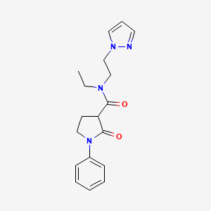 molecular formula C18H22N4O2 B3834554 N-ethyl-2-oxo-1-phenyl-N-[2-(1H-pyrazol-1-yl)ethyl]-3-pyrrolidinecarboxamide 
