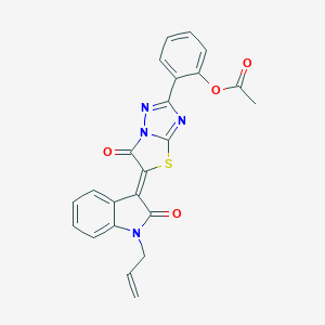 molecular formula C23H16N4O4S B383457 [2-[(5Z)-6-oxo-5-(2-oxo-1-prop-2-enylindol-3-ylidene)-[1,3]thiazolo[3,2-b][1,2,4]triazol-2-yl]phenyl] acetate CAS No. 432000-41-4