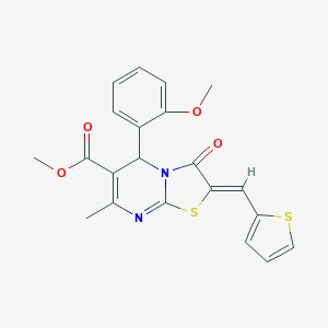 molecular formula C21H18N2O4S2 B383460 methyl (2Z)-5-(2-methoxyphenyl)-7-methyl-3-oxo-2-(thiophen-2-ylmethylidene)-5H-[1,3]thiazolo[3,2-a]pyrimidine-6-carboxylate CAS No. 384377-15-5