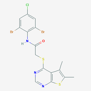 molecular formula C16H12Br2ClN3OS2 B383469 N-(2,6-dibromo-4-chlorophenyl)-2-(5,6-dimethylthieno[2,3-d]pyrimidin-4-yl)sulfanylacetamide CAS No. 496027-72-6