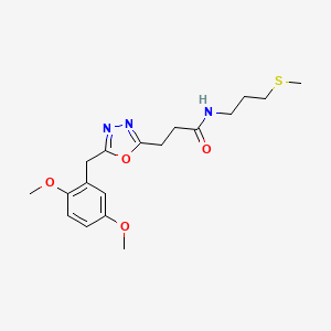 molecular formula C18H25N3O4S B3834753 3-[5-(2,5-dimethoxybenzyl)-1,3,4-oxadiazol-2-yl]-N-[3-(methylthio)propyl]propanamide 