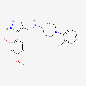 molecular formula C22H24F2N4O B3834787 N-{[3-(2-fluoro-4-methoxyphenyl)-1H-pyrazol-4-yl]methyl}-1-(2-fluorophenyl)-4-piperidinamine 