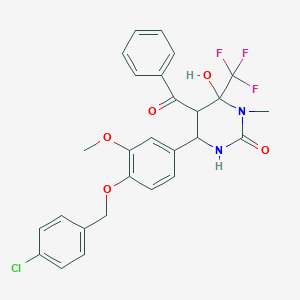 molecular formula C27H24ClF3N2O5 B383484 5-Benzoyl-4-[4-[(4-chlorophenyl)methoxy]-3-methoxyphenyl]-6-hydroxy-1-methyl-6-(trifluoromethyl)-1,3-diazinan-2-one CAS No. 1005244-96-1