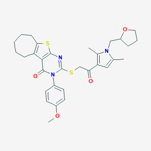 2-({2-[2,5-dimethyl-1-(tetrahydrofuran-2-ylmethyl)-1H-pyrrol-3-yl]-2-oxoethyl}sulfanyl)-3-(4-methoxyphenyl)-3,5,6,7,8,9-hexahydro-4H-cyclohepta[4,5]thieno[2,3-d]pyrimidin-4-one